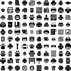 Collection Of 100 Print Icons Set Isolated Solid Silhouette Icons Including Black, Illustration, Animal, Print, Design, Vector, White Infographic Elements Vector Illustration Logo