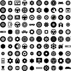 Collection Of 100 Wheel Icons Set Isolated Solid Silhouette Icons Including Prize, Wheel, Game, Lucky, Illustration, Graphic, Lottery Infographic Elements Vector Illustration Logo