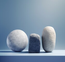 Minimalist Stone Trio against a Light Gray Gradient | AI Generated