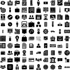 Collection Of 100 Business Icons Set Isolated Solid Silhouette Icons Including Success, Business, Corporate, Technology, Teamwork, Communication, Office Infographic Elements Vector Illustration Logo