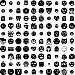 Collection Of 100 Emoji Icons Set Isolated Solid Silhouette Icons Including Face, Icon, Emoticon, Vector, Symbol, Isolated, Sign Infographic Elements Vector Illustration Logo