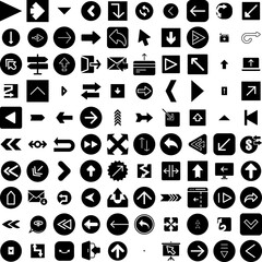 Collection Of 100 Arrow Icons Set Isolated Solid Silhouette Icons Including Arrow, Design, Set, Vector, Symbol, Collection, Sign Infographic Elements Vector Illustration Logo