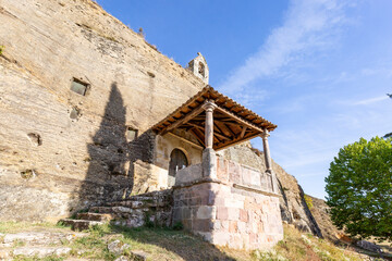 Fototapeta na wymiar Rupestrian hermitage of the Saints Justo y Pastor in Olleros de Pisuerga, municipality of Aguilar de Campoo, Palencia, Castile and León, Spain