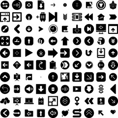 Collection Of 100 Arrow Icons Set Isolated Solid Silhouette Icons Including Vector, Sign, Design, Set, Collection, Arrow, Symbol Infographic Elements Vector Illustration Logo