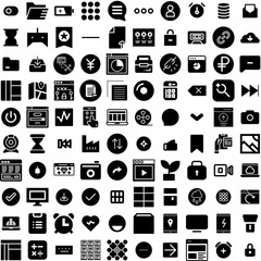 Collection Of 100 Interface Icons Set Isolated Solid Silhouette Icons Including Digital, Frame, Design, Screen, Vector, Template, Interface Infographic Elements Vector Illustration Logo