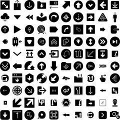Collection Of 100 Arrow Icons Set Isolated Solid Silhouette Icons Including Set, Arrow, Design, Collection, Symbol, Sign, Vector Infographic Elements Vector Illustration Logo