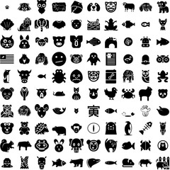 Collection Of 100 Animal Icons Set Isolated Solid Silhouette Icons Including Illustration, Character, Wildlife, Set, Animal, Cartoon, Cute Infographic Elements Vector Illustration Logo