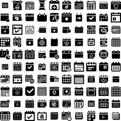Collection Of 100 Calendar Icons Set Isolated Solid Silhouette Icons Including Date, Business, Year, Vector, Month, Calendar, Event Infographic Elements Vector Illustration Logo