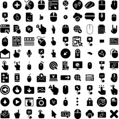 Collection Of 100 Click Icons Set Isolated Solid Silhouette Icons Including Internet, Click, Pointer, Icon, Vector, Hand, Cursor Infographic Elements Vector Illustration Logo