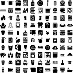 Collection Of 100 Clean Icons Set Isolated Solid Silhouette Icons Including Vector, Hygiene, Spray, Clean, Icon, Wash, Cleaner Infographic Elements Vector Illustration Logo