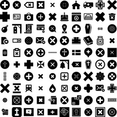 Collection Of 100 Cross Icons Set Isolated Solid Silhouette Icons Including Symbol, Illustration, Design, Christian, Cross, Vector, Sign Infographic Elements Vector Illustration Logo