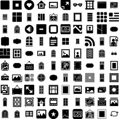 Collection Of 100 Frame Icons Set Isolated Solid Silhouette Icons Including Frame, Vintage, Art, Background, Design, Border, Vector Infographic Elements Vector Illustration Logo