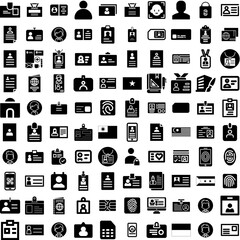 Collection Of 100 Identity Icons Set Isolated Solid Silhouette Icons Including Identity, Corporate, Card, Set, Template, Business, Design Infographic Elements Vector Illustration Logo