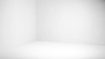 3d white empty corner studio room vector background. Perspective floor and wall abstract product display blank lightbox illustration. Cube photostudio interior platform space view banner template.