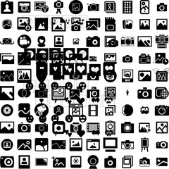 Collection Of 100 Picture Icons Set Isolated Solid Silhouette Icons Including Photo, Picture, Blank, Frame, Art, Empty, Background Infographic Elements Vector Illustration Logo