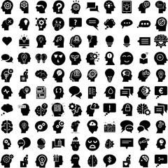 Collection Of 100 Thinking Icons Set Isolated Solid Silhouette Icons Including Vector, Woman, Illustration, Female, Think, Isolated, Idea Infographic Elements Vector Illustration Logo