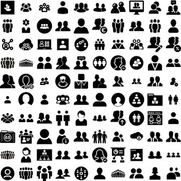 Collection Of 100 Users Icons Set Isolated Solid Silhouette Icons Including Avatar, People, Business, Vector, Illustration, Icon, User Infographic Elements Vector Illustration Logo