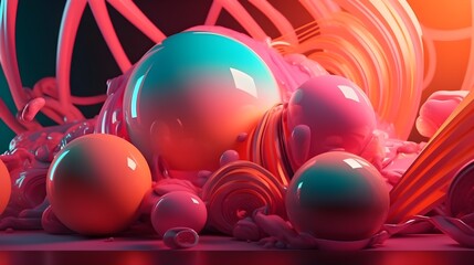 Abstract 3D Artwork Displaying Neon Colored Futuristic Locality, Generative AI Concept, KI