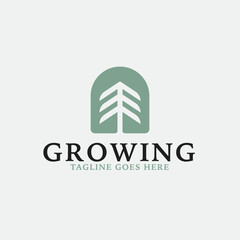 Creative growth logo combination with pine tree icon design concept illustration idea