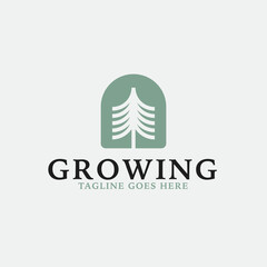 Creative growth logo combination with pine tree icon design concept illustration idea