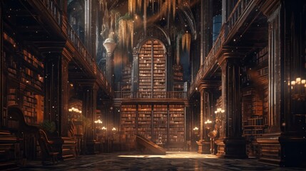 an old library with a lot of books Generative Ai
