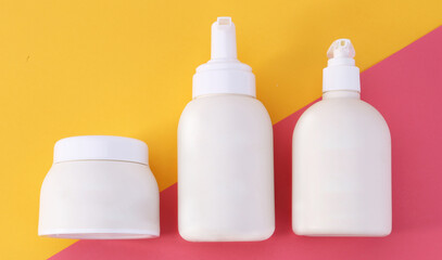 Cosmetic bottles on white background stock image