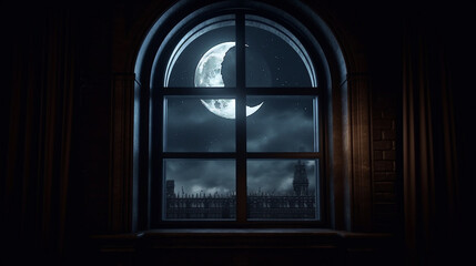 View of the moon through the window. Generative AI