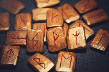 A stack of wooden runes.