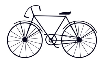 Dark silhouette of a bicycle on a white background