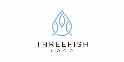 Three Fish Logo Design with Outline Style. Icon Symbol Vector EPS 10