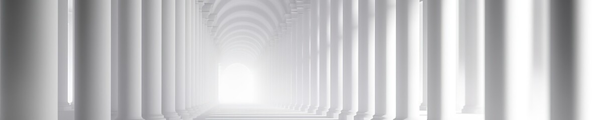 Beautiful architectural white panorama baner with shadow from columns. Abstract light background