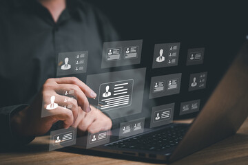 Human resources technology modern technologies for simplifying human resources system concept, Businessman management  Human resources, and check data person management in the organization effectively