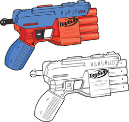 Nerf hasbro alpha strike blaster gun multi color and black and white vector illustration - obrazy, fototapety, plakaty