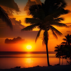 Fototapeta na wymiar Palm beach sunset