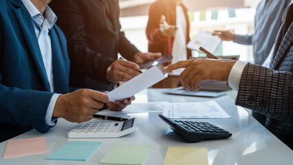 Business people team meeting planning ideas, demographic survey, cash flow, business combination, budgetary control, management audit, amortization, process costing, functional accounting, appraisal