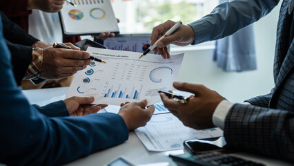 Business people team meeting planning ideas, demographic survey, cash flow, business combination, budgetary control, management audit, amortization, process costing, functional accounting, appraisal