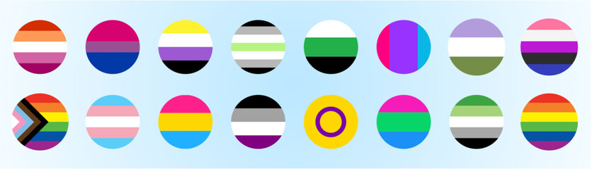 set of circular LBGT pride icons 