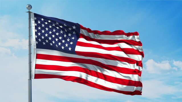 American Flag, 4 th july Independence Day USA. Realistic 4K. 30 fps flag of the US. American Flag waving in the wind. Seamless loop with highly detailed fabric texture. Loop ready in 4k resolution