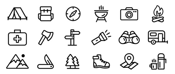 Illustration Vector Graphic of Camping Line Icon Set