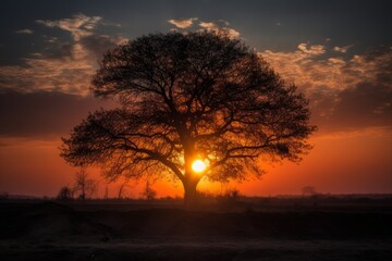 Sunset and tree, Generative ai