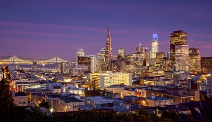 Fotobehang San Francisco skyline at night, California, USA © Zw Chen/Wirestock Creators
