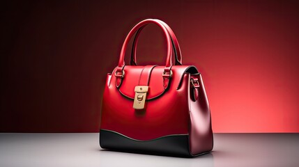 Beautiful status trendy smooth womens handbag in red black color on a light studio background
