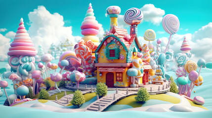 Fototapeta na wymiar 3D fantasy landscape candy land