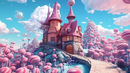 Tissu par mètre Rose clair 3D fantasy landscape candy land