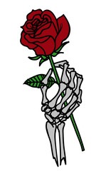 Skeleton hand holding rose tattoo hand-drawing - obrazy, fototapety, plakaty