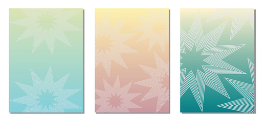 Gradient star poster. Geometric star shape on pink green blue background. Pastel soft vector