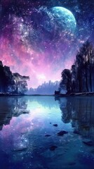 landscape in water and ice with milky way Generative Ai