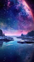 landscape in water and ice with milky way Generative Ai