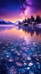 landscape in water and ice with milky way Generative Ai