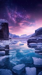 landscape in water and ice with milky way Generative Ai